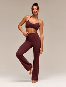 GLOWMODE 31" FeatherFit™ High-Rise Flared Leggings Pants Low Impact Yoga Pilates Daily Spring Summer - Burgundy - View 7