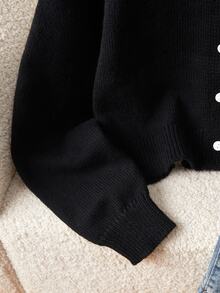 SHEIN Tween Girl Fashion Casual Sweet Star Pattern Knit Cardigan - Black - View 5