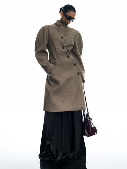 LYSMO Women's Solid Color Long Sleeve Single-Breasted Elegant Overcoat