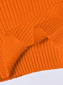 SHEIN Tween Girl Solid Color Crew Neck Long Sleeve Casual Sweater - Orange - View 6