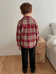 Dazy Kids Young Boy Plaid Long Sleeve Single-Breasted Casual Shirt Fall - Red - View 2