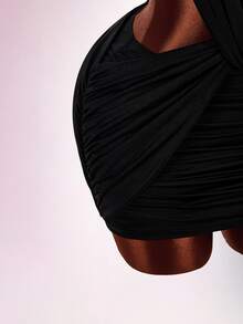 Amplova Women's Twisted Backless Mini Dress Suitable For Banquet And Party - Black - View 7