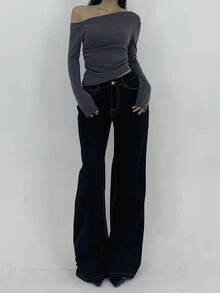 Dazy Tall Women's Black And White Jeans With Contrast Stitching Summer School Everyday Casual Street - Black - View 3