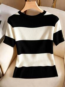 Resyla Plus Size Summer Casual Colorblock Striped T-Shirt - Yellow - View 2