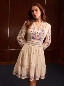 MOTF PREMIUM GAUN PENDEK BERMOTIF ELEGAN UNTUK WANITA - Aprikot - View 4