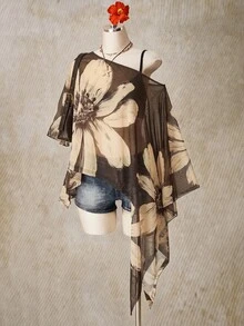 SHEIN ICON 休閒花卉印花大尺碼女款網紗上衣，適合夏季 - 彩色 - 查看 5