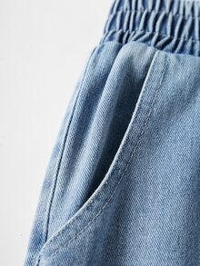 SHEIN Vintaside Kids 青少年女孩 Y2K 純色水洗寬鬆直筒牛仔褲，女孩返校街頭風，適合日常休閒，舒適柔軟，適合返校季、秋冬穿著 - 淺色水洗藍 - 查看 6