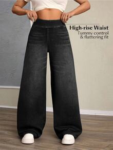 Kids Tween Girl High Waist Casual Versatile Daily Wear Denim Long Pants - Black - View 3