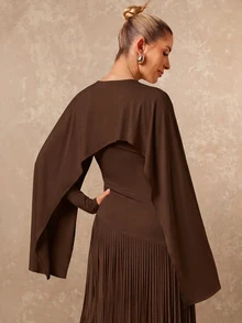 Lumalex Women's Elegant Shawl Collar Tassel Hem Dress For Evening Party - Brown - View 8