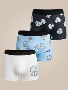 SpongeBob SquarePants | SHEIN Men's Cartoon Print Comfortable Boxer Briefs - Blue and White - View 1