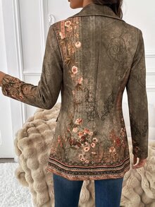 SHEIN Clasi 女款夏季提花長袖西裝外套，適合通勤與休閒穿著 - 彩色 - 查看 2