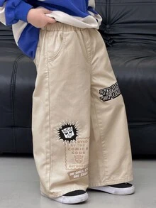 Transformers Evergreen X DAZY Young Boy Casual Daily Denim Jeans With Pocket And Letter Pattern - Khaki - View 4