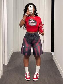 SHEIN Unity Women's Casual Y2k 90s Washed Rhinestone Denim Shorts Work Night Club Club Night Outfits For Women Dark Grey Summer - Black - View 4