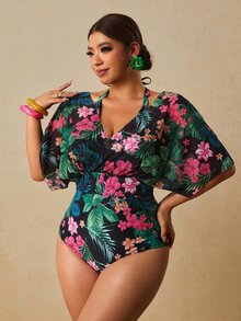 Travachic Plus Size Women's Floral Print 2 In 1 Swimsuit For Vacation - Multicolor - View 3