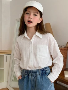 Hapijoa Tween女孩秋季服飾 女孩 (大號) 翻領短袖襯衫 夏季 - 白色 - 查看 6