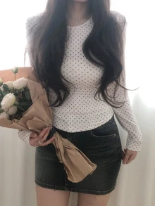 DAZY 女款韓式波點優雅女孩長袖蝴蝶結襯衫 - 白色 - 查看 4