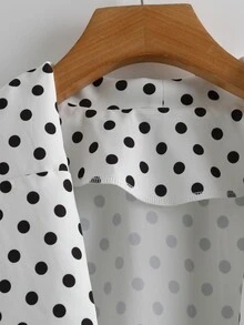SHEIN Clasi Plus Size Autumn/Winter Lapel Polka Dot Print Pocket Jacket - Black and White - View 4