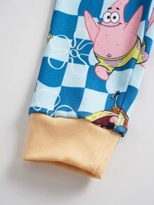 SpongeBob SquarePants | SHEIN Conjunto de ropa de estar en casa para niño pequeño con estampado de dibujos animados, top y pantalones de ajuste ceñido - Azul - Ver 7