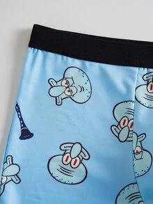 SpongeBob SquarePants | SHEIN Men's Cartoon Print Comfortable Boxer Briefs - Blue and White - View 4