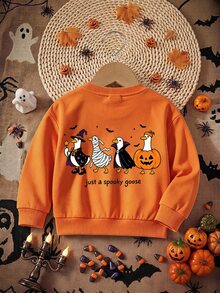 Young Boy Long Sleeve Crew Neck Sweatshirt With Cartoon Pattern, Suitable For All Seasons,Halloween ,Fall Tops - Multicolor - View 3