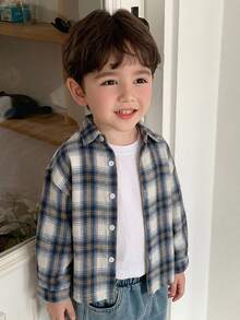 DAZY Young Boys Plaid New Loose Fit Long Sleeve Shirt Top, Autumn Basic Casual Style - Blue - View 9
