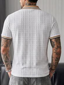 Manfinity CasualCool 男士夏季休閒拼接色短袖 Polo 衫 - 白色 - 查看 2