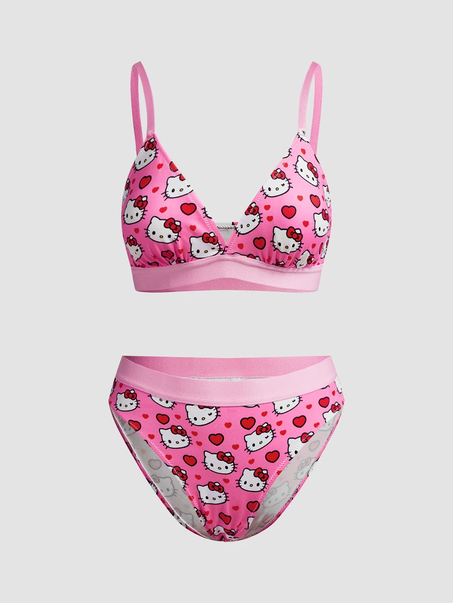Chillnights HELLO KITTY AND FRIENDS | SHEIN 2pcs Bra Segitiga Pink dengan Bantalan Cup, Motif Cetak Seluruh Permukaan, Set Pakaian Dalam Wanita yang Manis & Imut - Berwarna merah muda - View 1