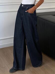 Livesso Tall Women's Loose Straight Leg Casual Denim Jeans Fall - Dark Wash - View 7