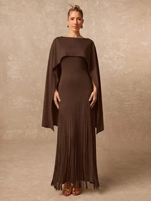 Lumalex Women's Elegant Shawl Collar Tassel Hem Dress For Evening Party - Brown - View 11