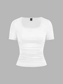 SHEIN EZwear 4件裝休閒極簡純色女款短袖T恤 - 彩色 - 查看 7