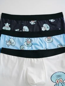 SpongeBob SquarePants | SHEIN Men's Cartoon Print Comfortable Boxer Briefs - Blue and White - View 3