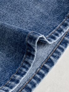 SHEIN Maternity Casual Washed Wide Leg Denim Jeans - Medium Wash - View 5