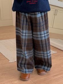 Dazy Kids Young Girls' Plaid Loose Straight Leg Elastic Waist Casual All-Match Versatile Autumn/Winter Long Pants - Brown - View 6