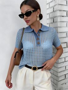 EMERY ROSE Women's Colorblock Casual Versatile Daily Wear Knit Top - Baby Blue - View 4
