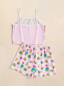 SpongeBob SquarePants | SHEIN Tween Girl Camisole Top And Shorts Casual Set - Pink - View 2