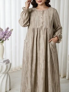 Al Najma Plus Size Women's Arabian Dress - Apricot - View 1