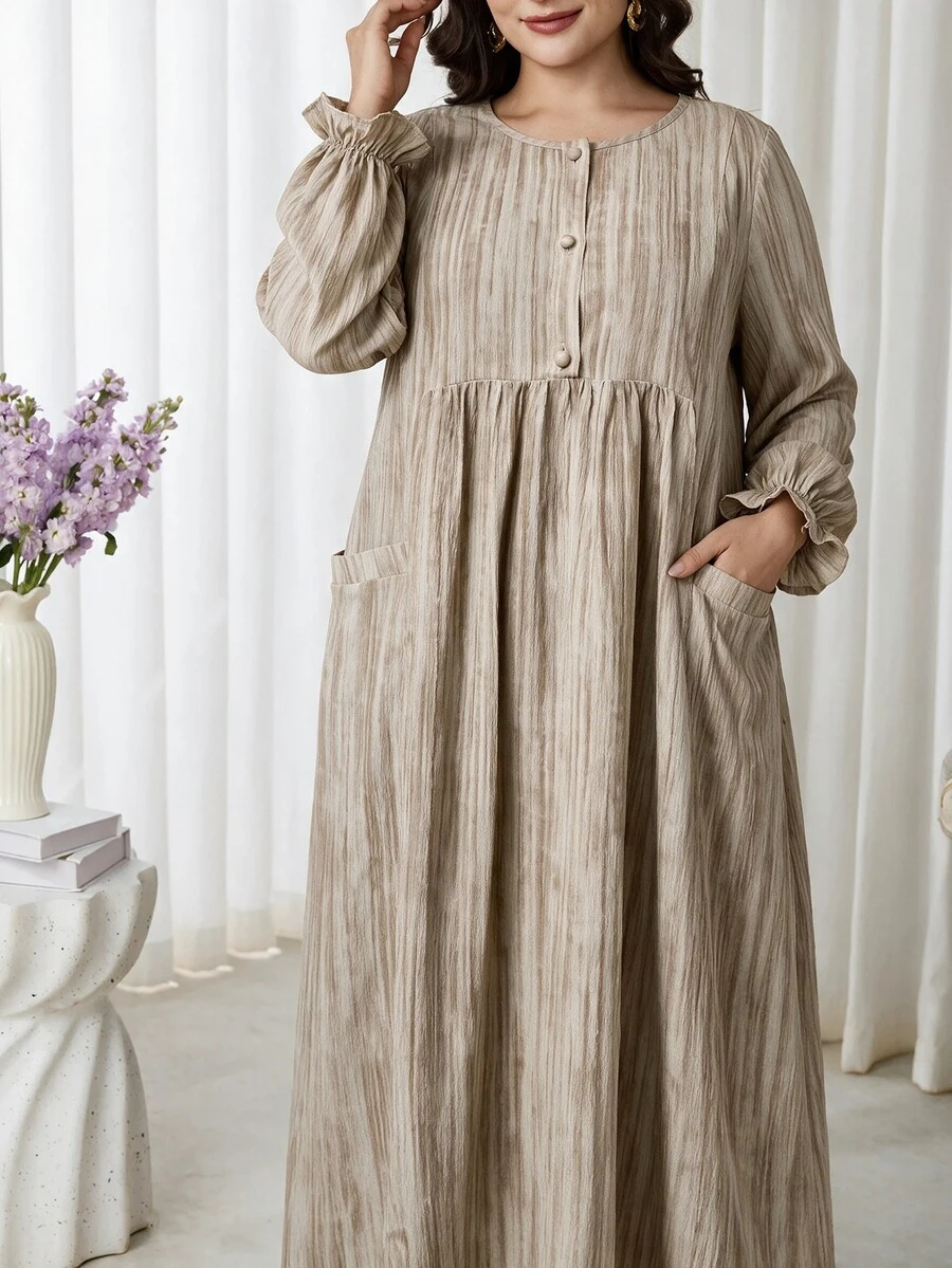 Al Najma Plus Size Women's Arabian Dress - Apricot - View 1