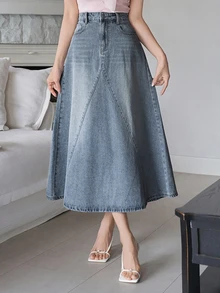 Dazy Tall Women's Elegant Casual A-Line Button Denim Skirt Autumn Everyday Going Out Blue - Medium Wash - View 8