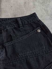 AXEPEAK Men's Washed Black Gray 4-Button Detachable Waist Fashion Long Pants - Black - View 4