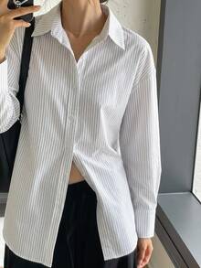 DAZY 秋季新款商務休閒風收腰翻領女式襯衫 - 白色 - 查看 3
