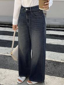 Dazy Tall Women's Casual Streetwear Versatile Everyday Denim Jeans With Pockets And Buttons Summer Dark Grey - Dark Wash - View 2