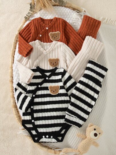 SHEIN Infant Baby Autumn Summer Soft Thin Newborn 6-Piece Set Wrap Long Sleeve Jumpsuit Base Layer Pants Casual Baby Clothes Baby Clothing Unisex