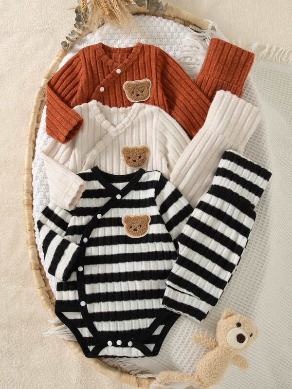 SHEIN Infant Baby Autumn Summer Soft Thin Newborn 6-Piece Set Wrap Long Sleeve Jumpsuit Base Layer Pants Casual Baby Clothes Baby Clothing Unisex