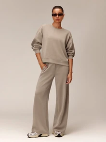 GLOWMODE Soft-Brushed Modal Just Relax Raglan Sweatshirt With Ribbed Side Panels & Side Split Hem Daily Casual Travel Vacation Wear - Khaki - View 6