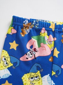 SpongeBob SquarePants | SHEIN Baby Boy Round Neck Short Sleeve Top And Shorts Loungewear Set - Blue - View 6
