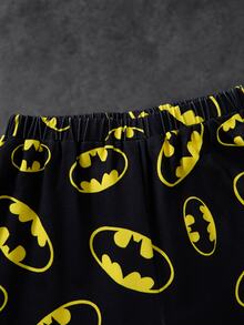 BATMAN X SHEIN Young Boy Bat Print Top & Pants Loungewear - Black - View 6