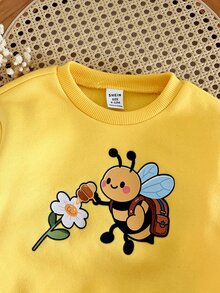 LMoss Kids 女嬰針織可愛卡通蜜蜂圖案圓領運動衫與喇叭褲 2 件套 - 彩色 - 查看 4