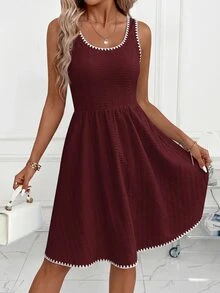 SHEIN Clasi Women's Summer Casual Contrast Trim Short Dress - Burgundy - View 5