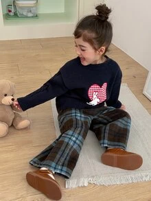 Dazy Kids Young Girls' Plaid Loose Straight Leg Elastic Waist Casual All-Match Versatile Autumn/Winter Long Pants - Brown - View 9