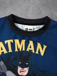 BATMAN X SHEIN Sweatshirt Anak Laki-Laki Usia Remaja dengan Motif Kartun Patchwork Blok Warna - MultiWarna - View 4